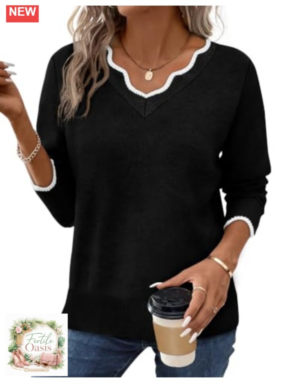 Women's V-Neck Pullover Sweater Cozy Knit Long Sleeve Top Fall